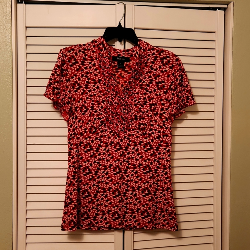 Red, white and brown shirt